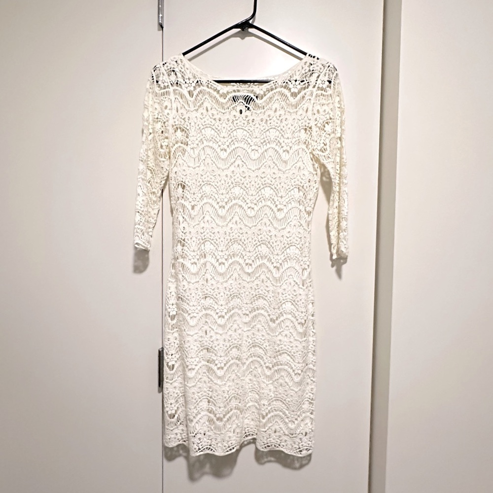 Lace Midi Knee Length Half Sleeves Dress